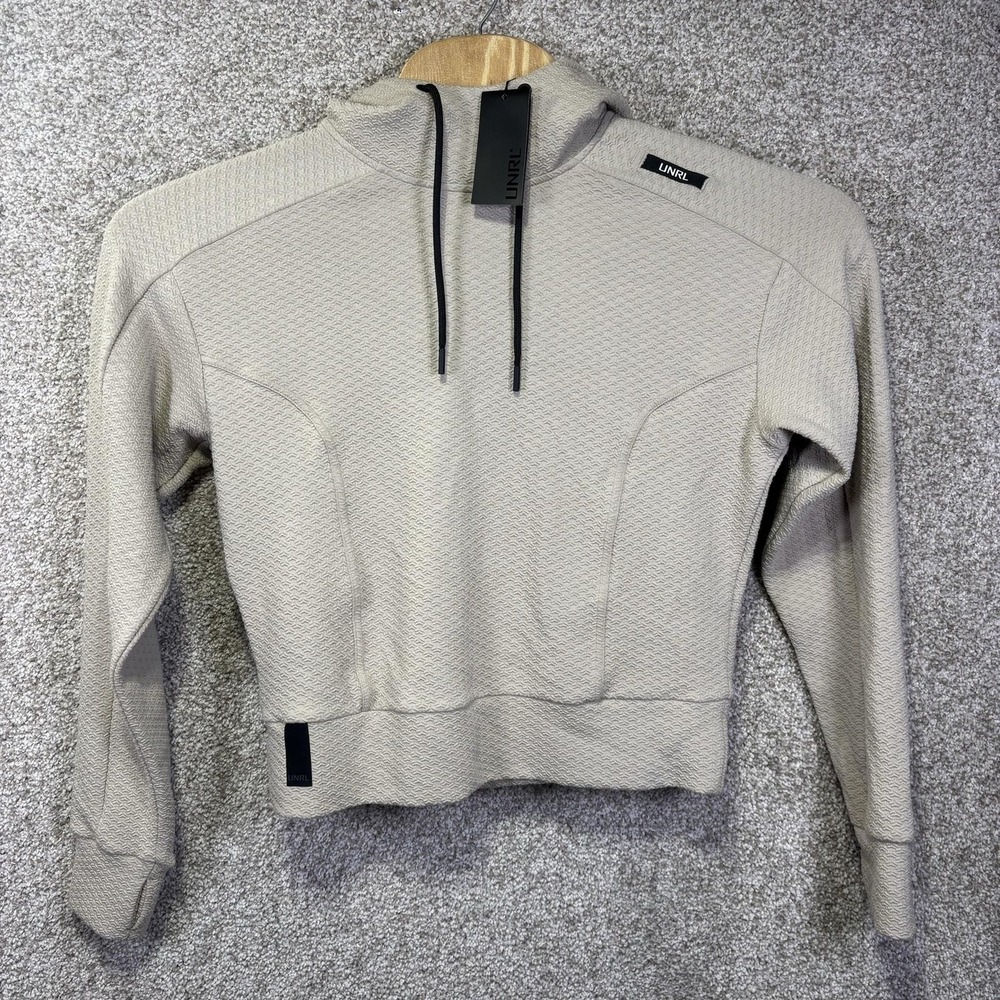 NWT UNRL Hoodie Womens Medium Beige Ascend Textured Knit High Neck Pullover